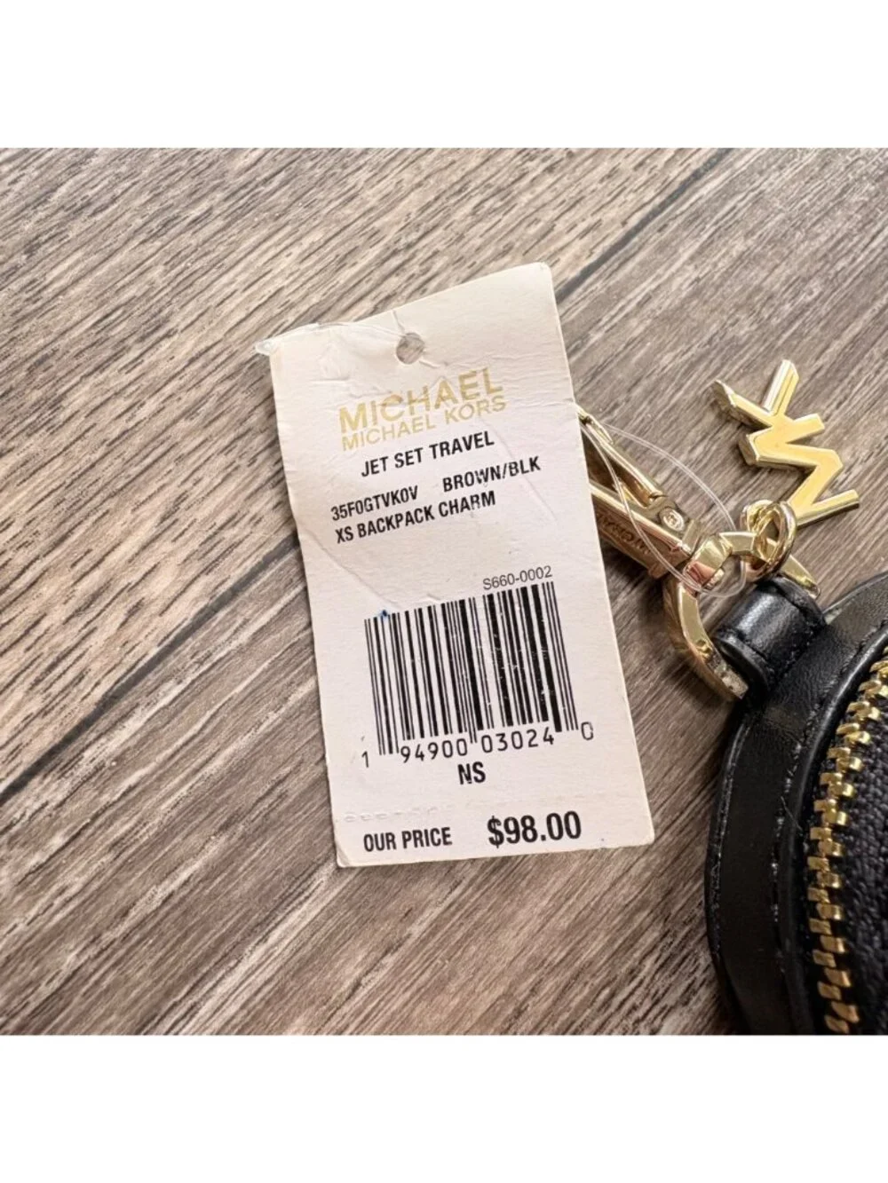 NEW Michael Kors Jet Set Travel XS Backpack Charm Keychain Brown/Black Gold